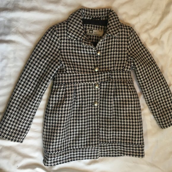 Girls Houndstooth Winter Warm Coat Jacket Wool Buttons Size Medium Black White - Picture 3 of 13